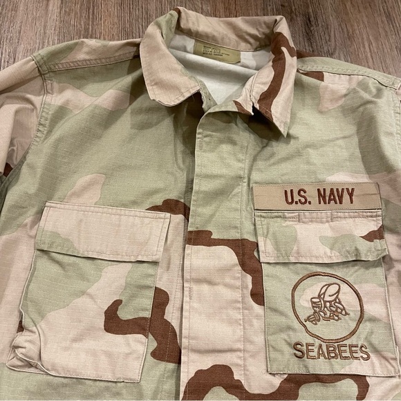 US NAVY SEABEES Desert Camo Camouflage Combat Ripstop Jacket Coat Mens M Regular - Picture 3 of 11